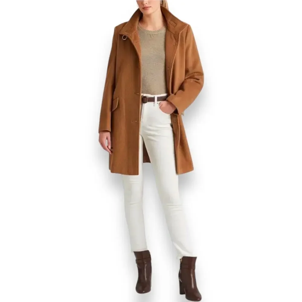 Lauren Ralph Lauren Tab Front Wool Blend Coat New Vicuna Brown Women's 8 Soft - Picture 3 of 14